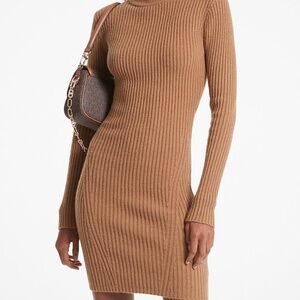 Michael Kors camel ribbed knit sweater dress quiet luxury rich mom Fall Tan XS